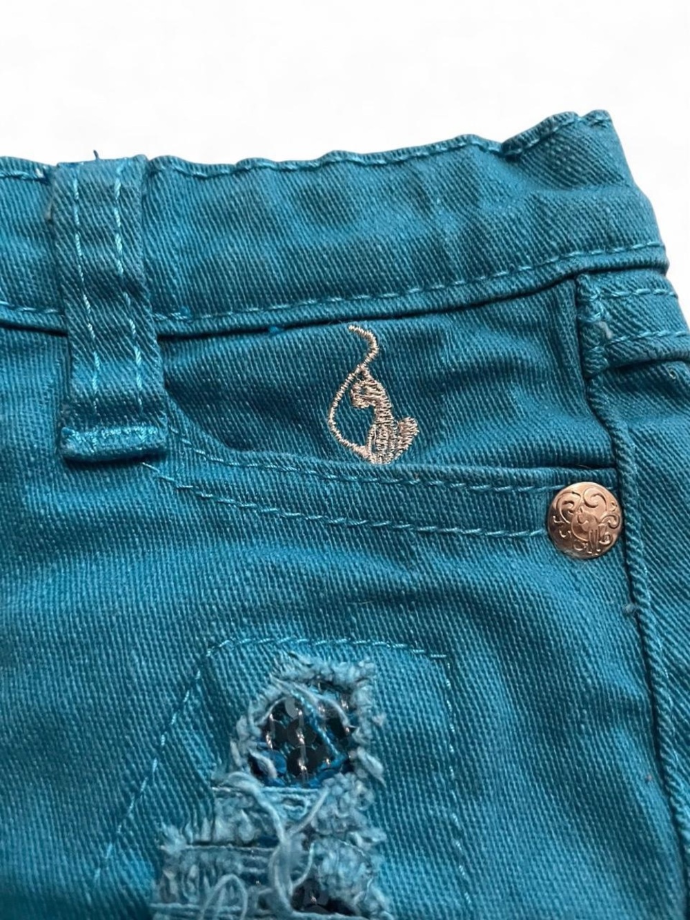 Baby Phat Teal Distressed Denim Skirt for Kids - Picture 2 of 5